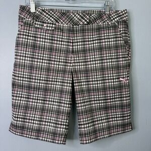 Puma Sport Lifestyle Dry Cell Tech Black Pink Plaid Golf Shorts Women's Size 10